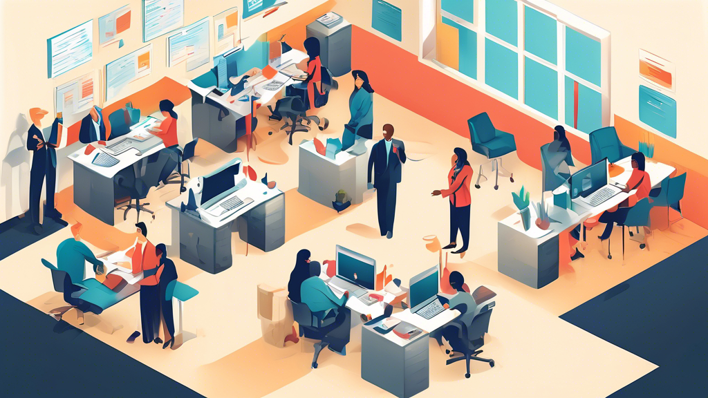 An illustrated flowchart detailing the step-by-step VA hiring process from application submission to final hiring decision, set in an office environment with diverse applicants and VA staff characters.