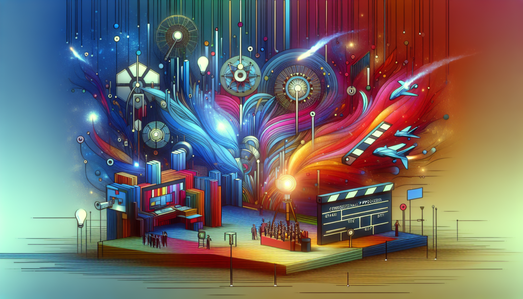Create a comprehensively illustrated image in a cinematic style. The scene should represent a modern, colorful visualization of credentialing process, as seen through the lens of the Alma system. No text or words should be included within the image; instead, it should be entirely created with abstract symbols and structures that communicate the complexity and breadth of Alma's credentialing process. Note: This image is to serve as a visually engaging guide and should contain various stages or elements interplaying, reflecting the detailed nature of a comprehensive guide.